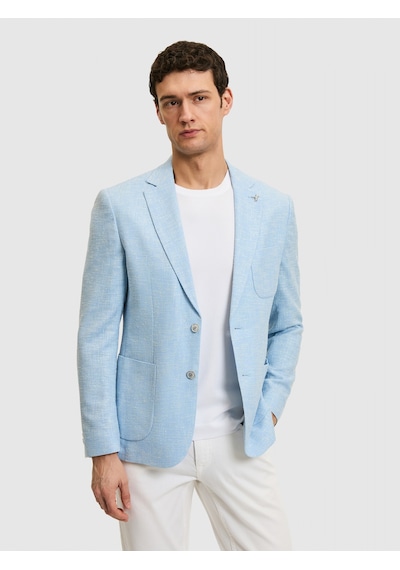 Cacharel Açık Mavi Slim Fit Yün İpek Karışımlı Ceket Denim