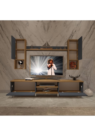 Decoraktiv Eko 5da Mdf Dvd Krom Ayaklı Tv Ünitesi Tv Sehpası Pera - Antrasit