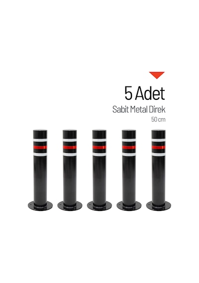 5'li Sabit Metal Direk Seti Siyah, Metal Duba 50 Cm-3591