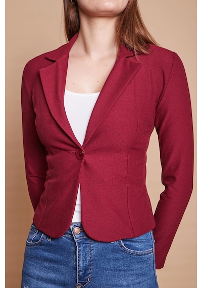 Yakalı Flato Cepli Uzun Kol Pamuklu Kumaş Kısa Blazer Ofis Ceket -bordo Bordo