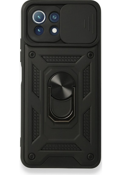 Nettech Xiaomi Mi 11 Lite Uyumlu Kızaklı Panzer Seri Arka Koruma Kılıf - Siyah Siyah