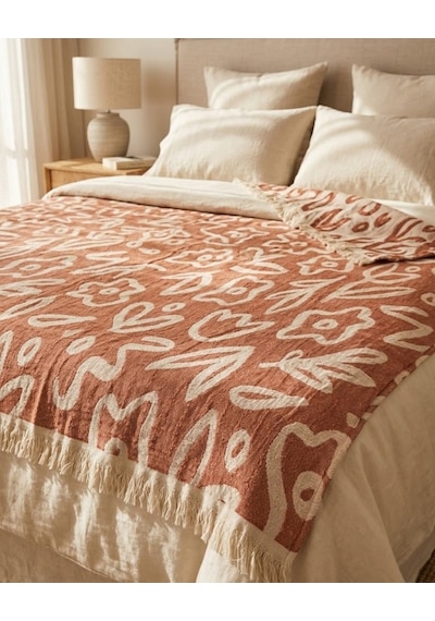 Müslin Pamuklu 220 X 240cm Çift Kişilik Pike Terracotta Tarçın