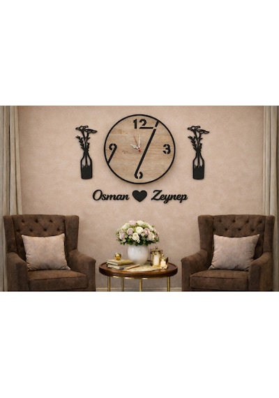 Salon Duvar Saati 40 Cm Çiçekler 30 Cm Kişiye Özel Modern Ve Şık No1004 Çok Renkli