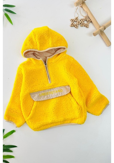 Miniğimin Cicileri Kanguru Cep Detaylı Kapüşonlu Unisex Çocuk Polar Sweat - Sarı