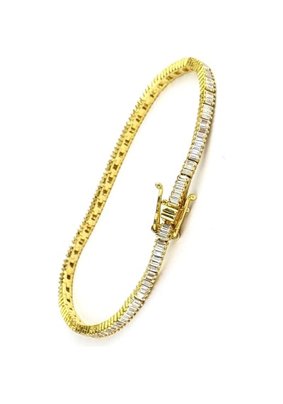 Baget Zirkon Taşlı 925 Ayar Gümüş Üzerine Altın Kaplama Su Yolu Bileklik Gümüş