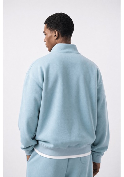 Erkek Respire Basic Half Zip Oversize Sweatshirt Bebe Mavi