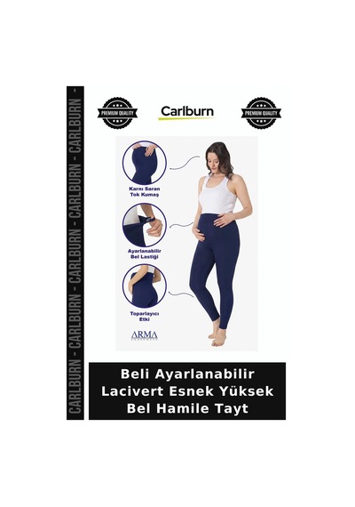 Carlburn Özel Seri Beli Ayarlanabilir Lacivert Esnek Yüksek Bel Hamile Tayt Kombinler Anneler Kıyafetleri