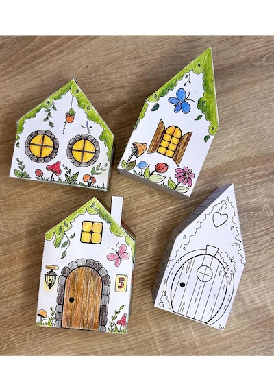 Kağıt Ev Şablonu Kendin Yap, 4 Adet Orman Evi, Boyama El Sanatları