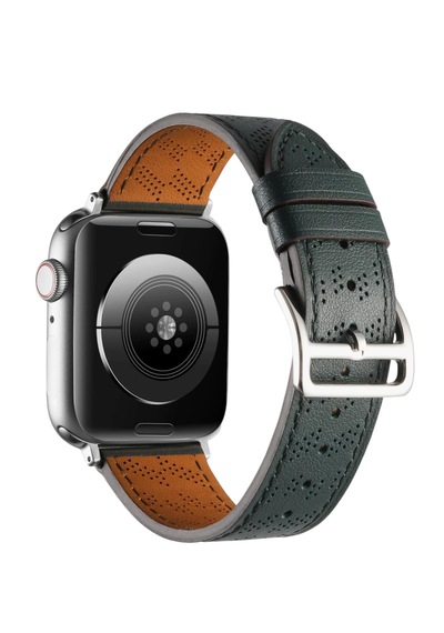 Apple Uyumlu  Watch Yeşil Deri Saat Kordonu 42-44-45mm