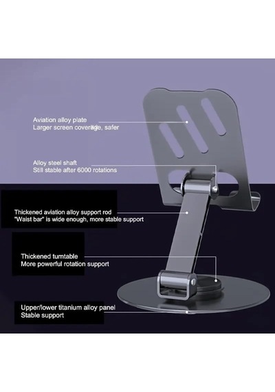 Yüksek Kaliteli Metal Stand Katlanabilir Ve Ayarlanabilir 360 Derece Dönebilen Tablet Standı Telefon Tutucu Masa Üstü Gri Stant