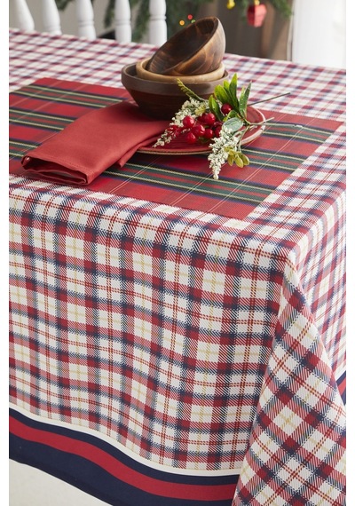 Ays Home Kırmızı Lacivert Pötikareli Yılbaşı Christmas Yemek Masa Örtüsü