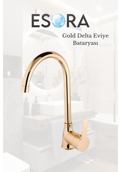 Full Gold Eviye Bataryası Musluğu Çeşmesi Çift Su Girişli Altın