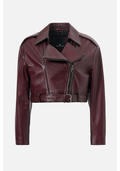 Dericlub Lenora Kadın Cropcut Biker Hakiki Deri Mont Bordo
