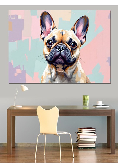 Şirin Fransız Bulldog Portresi Dekoratif Kanvas - Mdf Ahşap Tablo