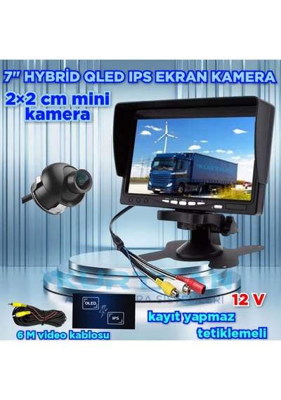 7inç Qled Ips Monitör + 1 Adet 19 Mm Mini Ultra Araç Kamerası 12v