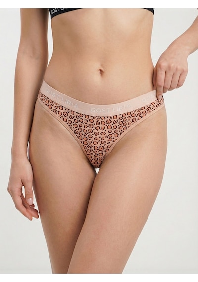 Gost Liria Leopard Desenli Kadın String Külot Somon