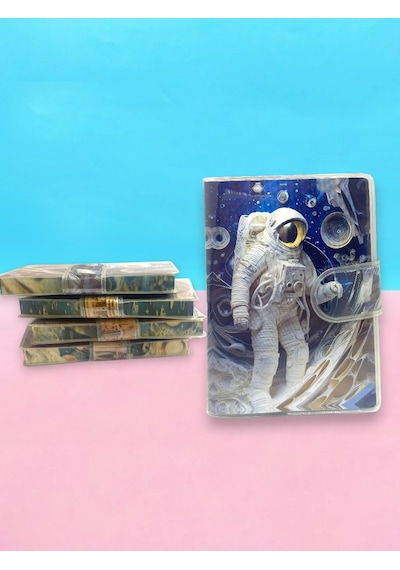 3d Görünümlü Astronot A7 Not Defteri , Çıt Çıtlı Cep Defteri - Mavi