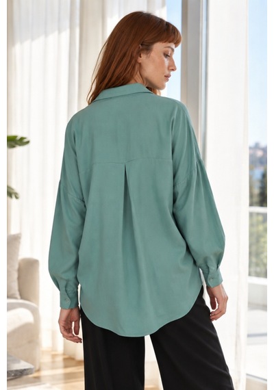 Armonika Kadın Yeşil Oversize Uzun Basic Gömlek Arm-22y001118