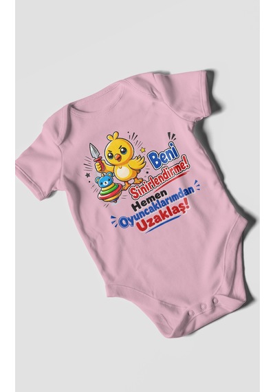 Morivokids Beni Sinirlendirme Mesajlı Kısa Kollu Bebek Body %100 Pamuk Koyu Pembe