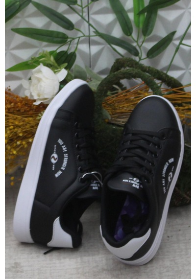 Fort Row Lena Siyah Beyaz Rahat Hafif Sneaker Kadın Spor Ayakkabı 001