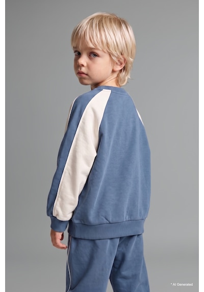 Defacto %100 Pamuk Baskılı Sweatshirt Üst Elastik Bel Alt 2li Takım Erkek Bebek I0274a526aube739 Mavi-be739