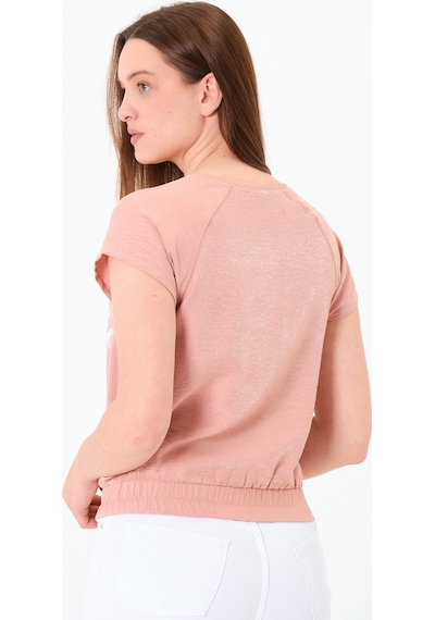 Sortie Collection Reglan Kollu Yazı Baskılı Beli Lastikli Bluz Pembe