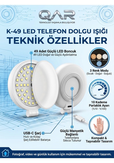 Aynalı Klipsli Led Telefon Selfie Işığı Video Çekim Canlı Yayın Ve Görüntülü Görüşme Aydınlatması