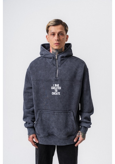 Respire Erkek Create Baskılı Kapüşonlu Oversize Hoodie Füme