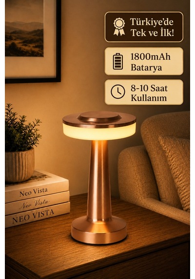 Rose Gold Renkli Dekoratif Dokunmatik Masa Lambası Şarjlı