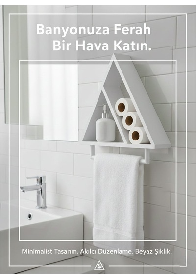 Banyo Duvar Rafı Ve Havluluk Üçgen Ahşap Beyaz