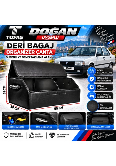 Tofaş Doğan Uyumlu Oto Bagaj Organizeri Deri Bagaj Kutu Çanta 1