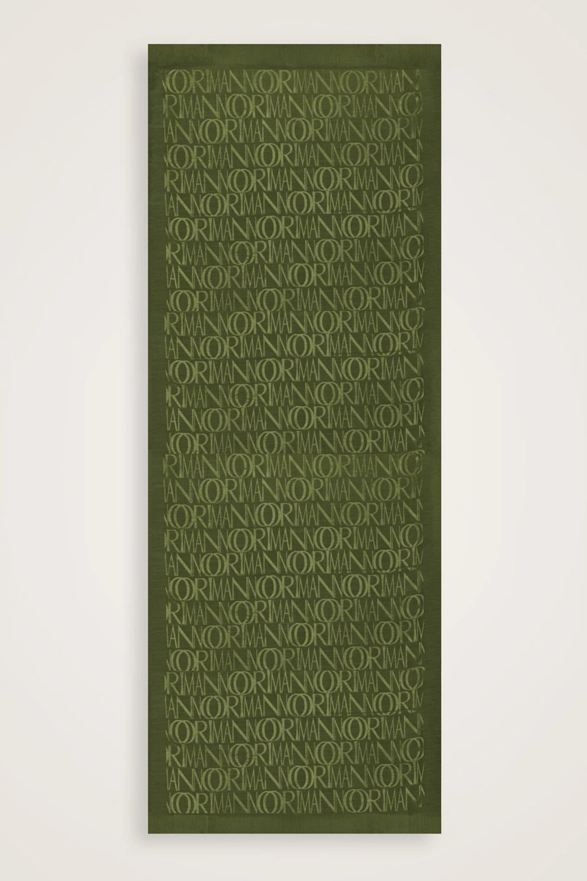 Imannoor İmza Monogram Bordo Shiny Jakar Şal 70x200 Haki