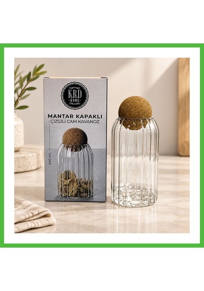 Vaveni Mantar Kapaklı Küçük Çizgili Kavanoz Arz