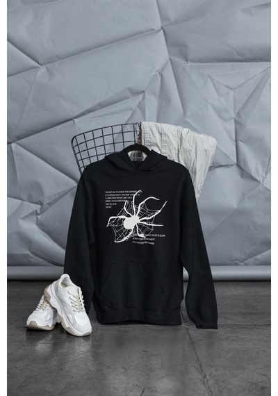 Macklin Unisex Kadın Erkek The Best Spider Ön Arka Baskılı Özel Tasarım Baskılı Kapşonlu Sweatshirt Siyah Mck1518 Siyah