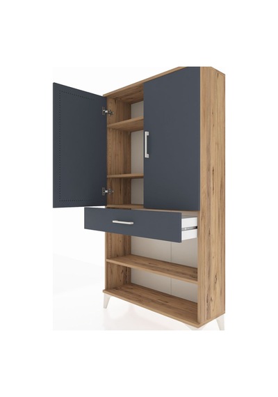 Arges Dolap 4 Raflı Tek Çekmeceli 2 Kapaklı 88x30x163 Çam-ant... Çam