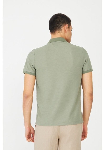 Yeşil Modern Kesim Polo Yaka Erkek T-shirt A.haki