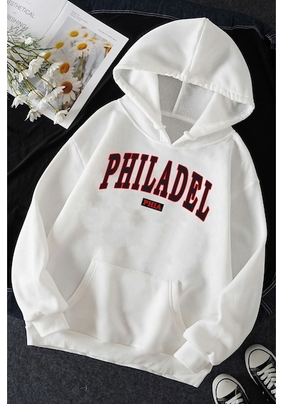 Uyguntarz Unisex Philadelphia Baskılı Sweatshirt beyaz