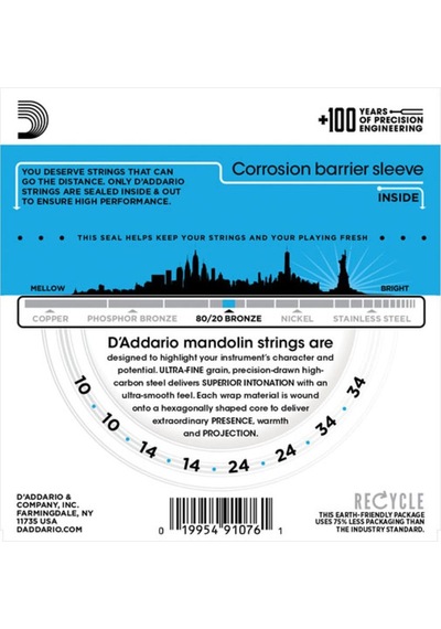 D'addario Ej62 Phosphor Bronze Serisi Mandolin Tel Seti 80/20 Bronze