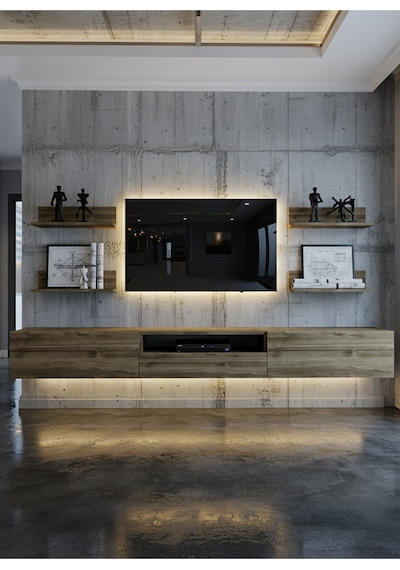 Resital Ledli Duvara Monte Tv Sehpası - Ceviz - W6017-2 Ceviz