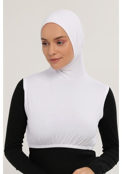 Altobeh Sıfır Kollu Boyunluklu Boneli Yarım Body Beyaz Çok Renkli
