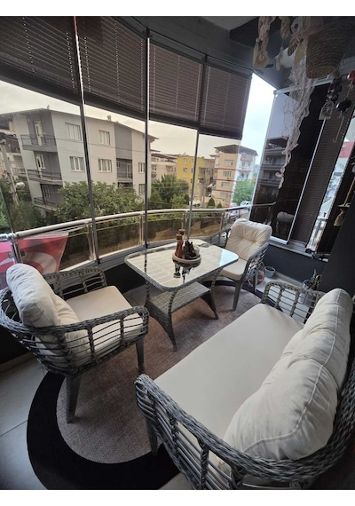 Tu Tienda Kartepe 2 1 1 Rattan Bahçe Balkon Takimi,gri Rattan/krem Kumaş Vizon