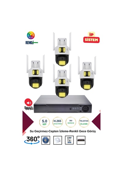 İrtech-4 Kameralı 360 Derece Sesli İp Güvenlik Kamera Seti Renkli Gece Görüş-su Geçirmez Gk01