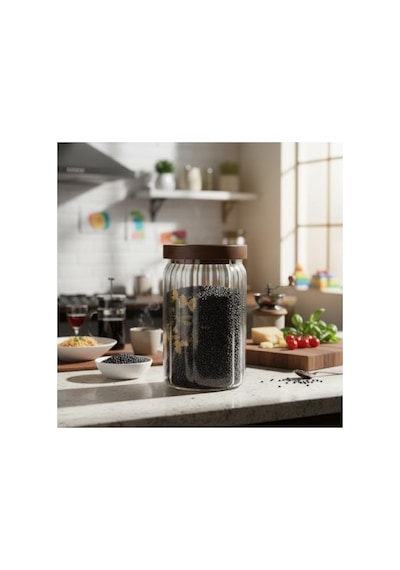 Hava Geçirmez Akasya Kapaklı Çizgili Cam Kavanoz - 750 Ml 2.8 L