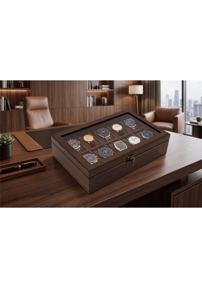 Woodini Premium Taba 10'lu Ahşap Saat Kutusu - Yeni Nesil Yastıklı