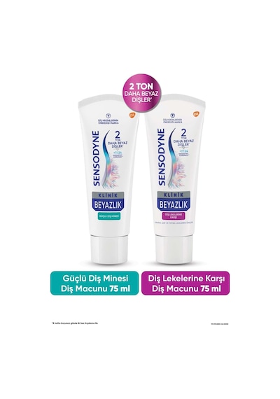 Sensodyne Klinik Beyazlık Güçlü Diş Minesi + Diş Lekelerine Karşı Diş Macunu 2 x 75 ML