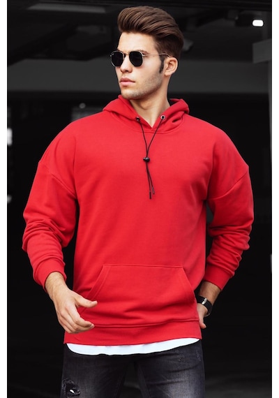 Madmext Basic Kırmızı Erkek Kapüşonlu Sweatshirt 4764
