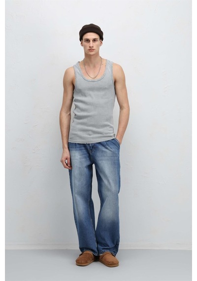 Vamos Yıkamalı Tank Top Kaşkorse Atlet Gri