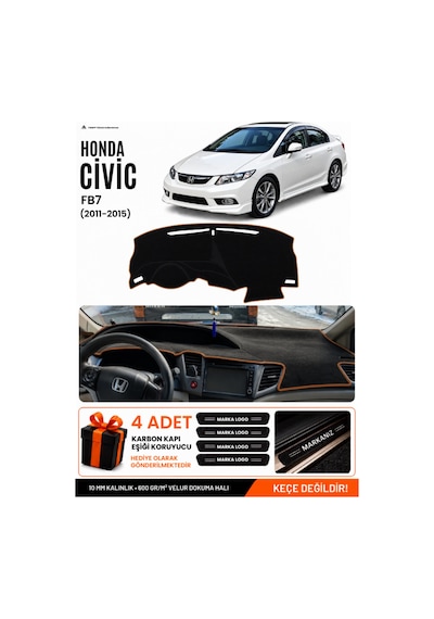 Honda Cıvıc Fb7 2011-2015 Uyumlu Torpido Örtüsü, Torpido Kılıfı - Siyah-kahverengi - Ho011