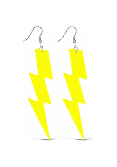Lb 80 Ler 90&amp Apos Lar Retro Neon Sarı Şimşek Küpe 10 Cm Çok Renkli