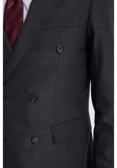 Tudors Erkek Slim Fit Sivri Yaka Çizgili Kapaklı Cepli Antrasit Takım Elbise-41961